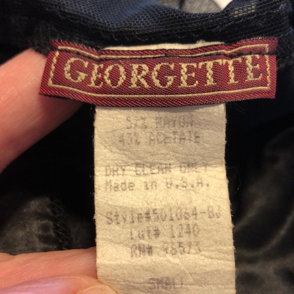 Vintage late 1990”s black satin and sheer long party dress by Georgette! - Picture 7 of 9